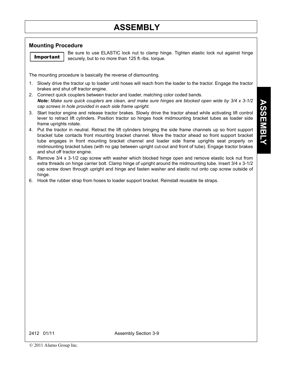 Mounting procedure, Mounting procedure -9, Assembly | Assembl y | Servis-Rhino 2412 User Manual | Page 43 / 100