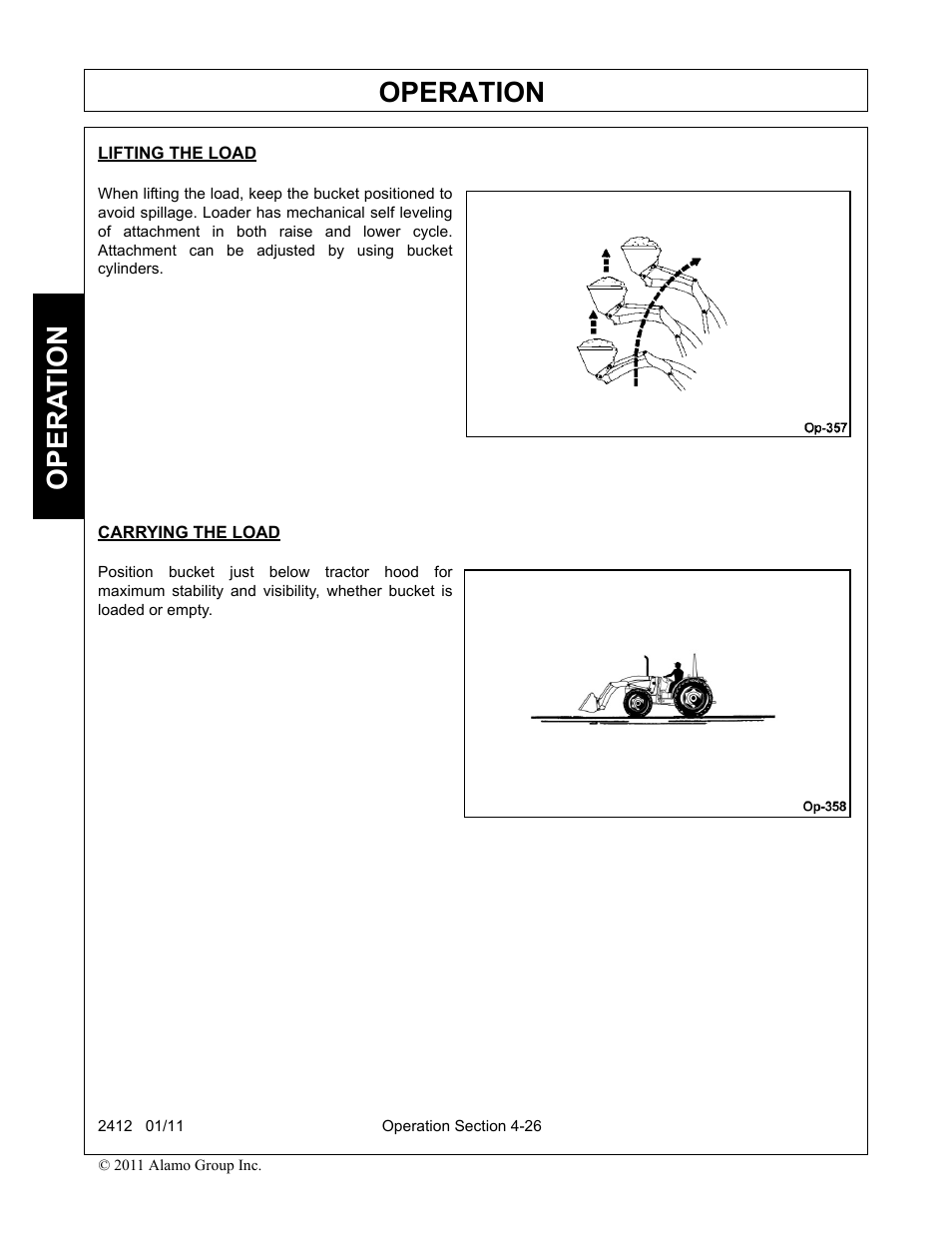 Lifting the load, Carrying the load, Operation | Opera t ion | Servis-Rhino 2412 User Manual | Page 70 / 100
