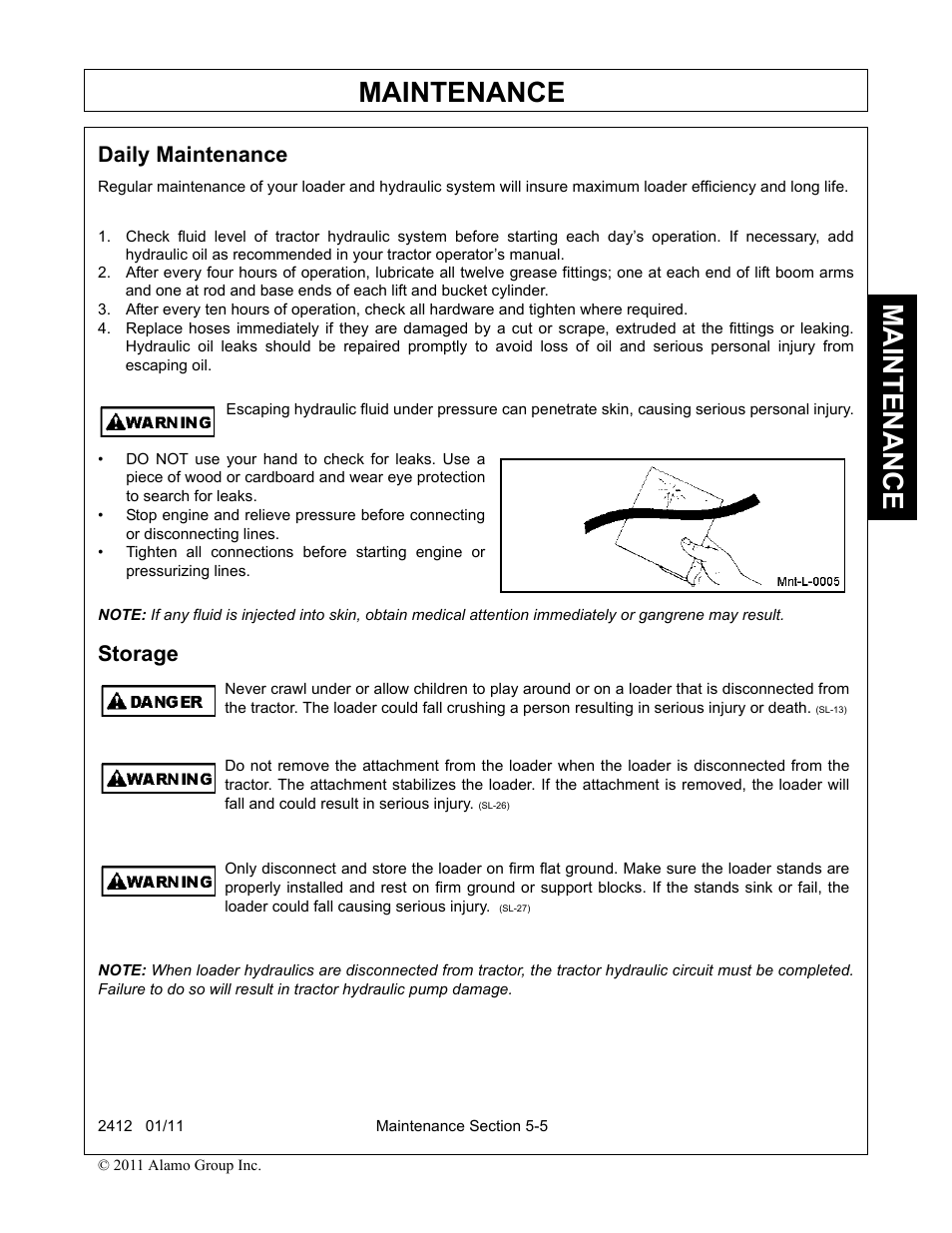 Daily maintenance, Storage, Daily maintenance -5 storage -5 | Maintenance | Servis-Rhino 2412 User Manual | Page 93 / 100
