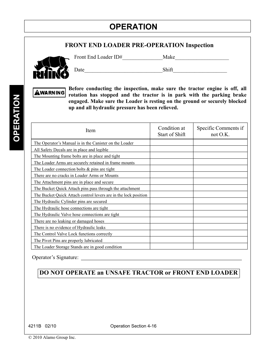 Operation, Opera t ion | Servis-Rhino 4211B User Manual | Page 62 / 104