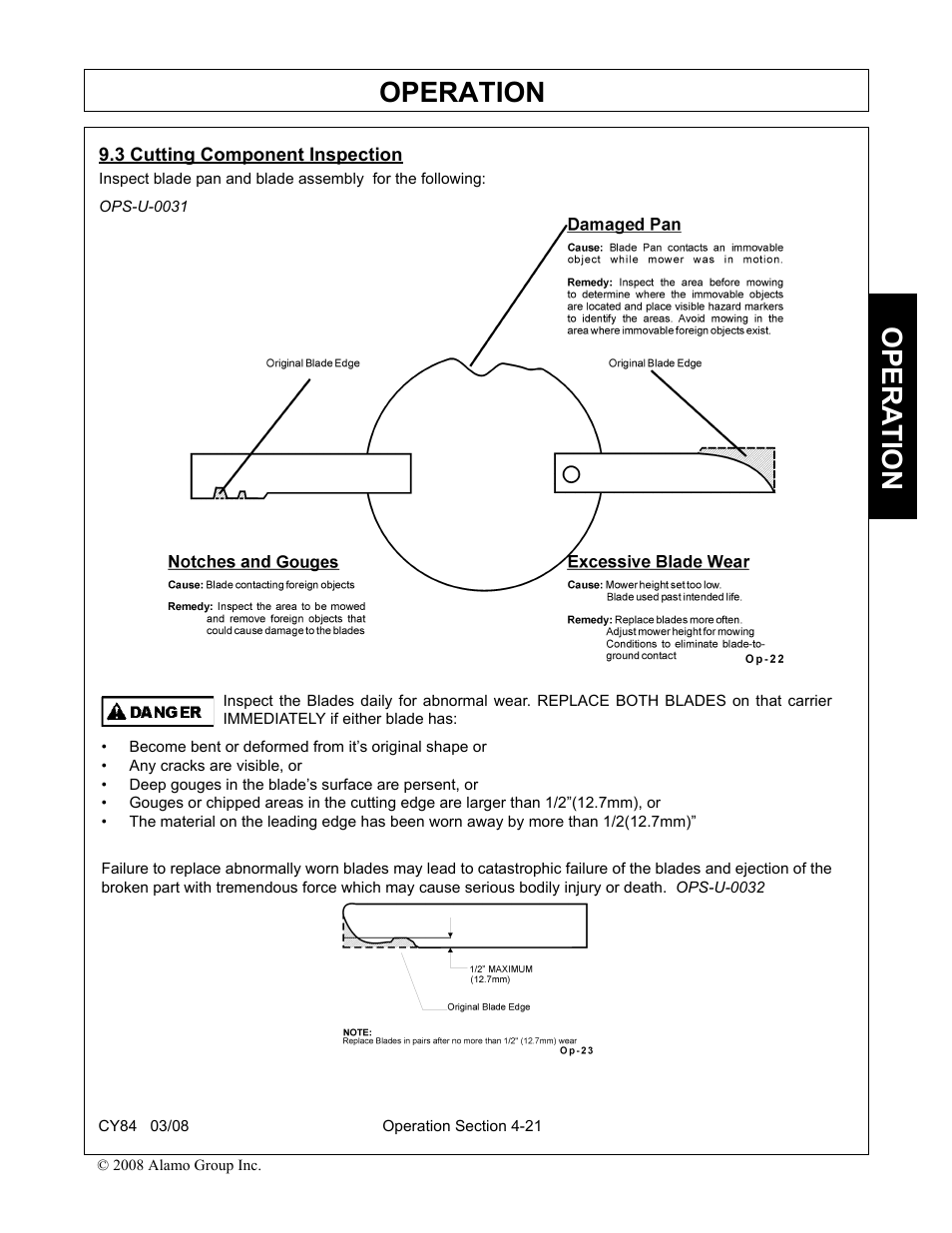 3 cutting component inspection, Cutting component inspection -21, Operation | Opera t ion | Servis-Rhino CY84 User Manual | Page 109 / 146