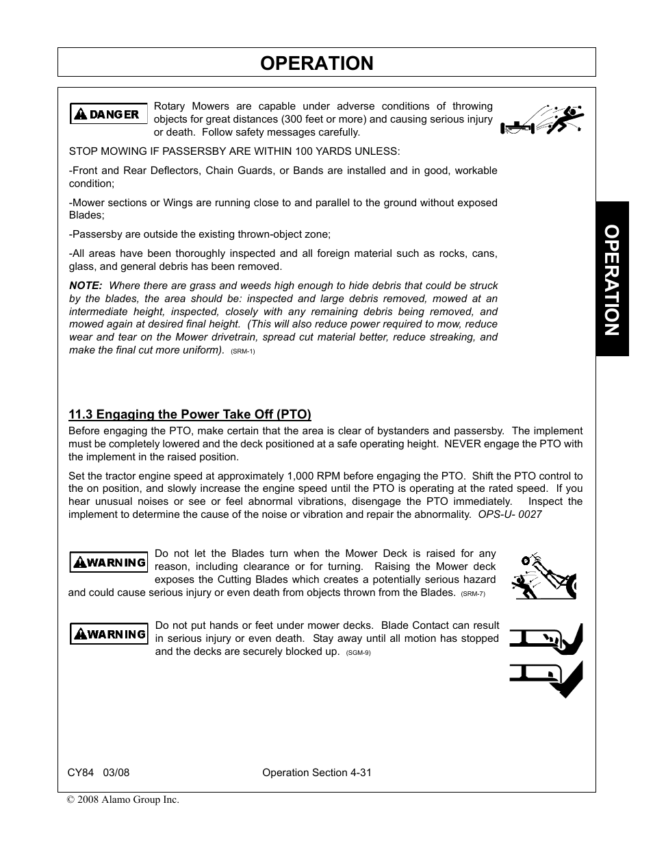 3 engaging the power take off (pto), Engaging the power take off (pto) -31, Operation | Opera t ion | Servis-Rhino CY84 User Manual | Page 119 / 146