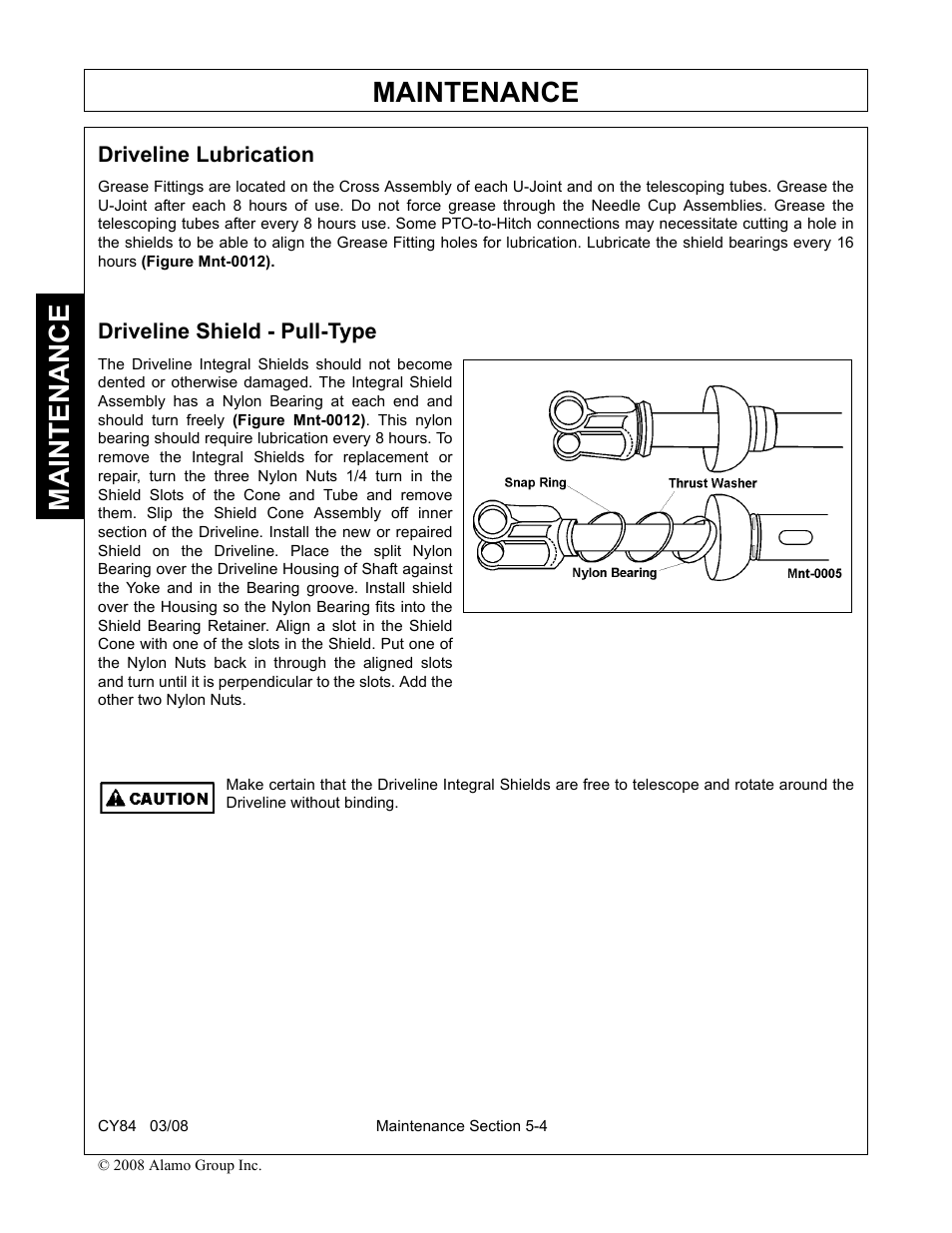 Driveline lubrication, Driveline shield - pull-type, Maintenance | Servis-Rhino CY84 User Manual | Page 138 / 146