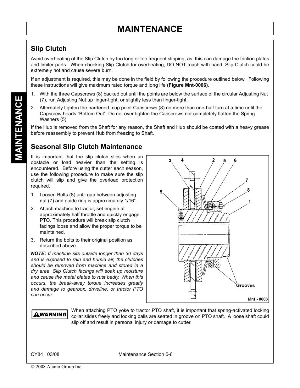 Slip clutch, Seasonal slip clutch maintenance, Slip clutch -6 seasonal slip clutch maintenance -6 | Maintenance | Servis-Rhino CY84 User Manual | Page 140 / 146