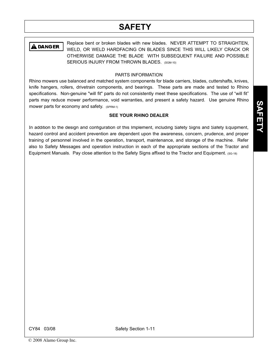 Safety | Servis-Rhino CY84 User Manual | Page 17 / 146