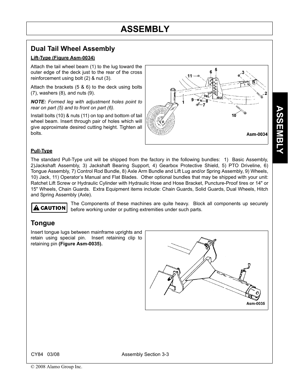 Dual tail wheel assembly, Tongue, Dual tail wheel assembly -3 tongue -3 | Assembly, Assembl y | Servis-Rhino CY84 User Manual | Page 81 / 146