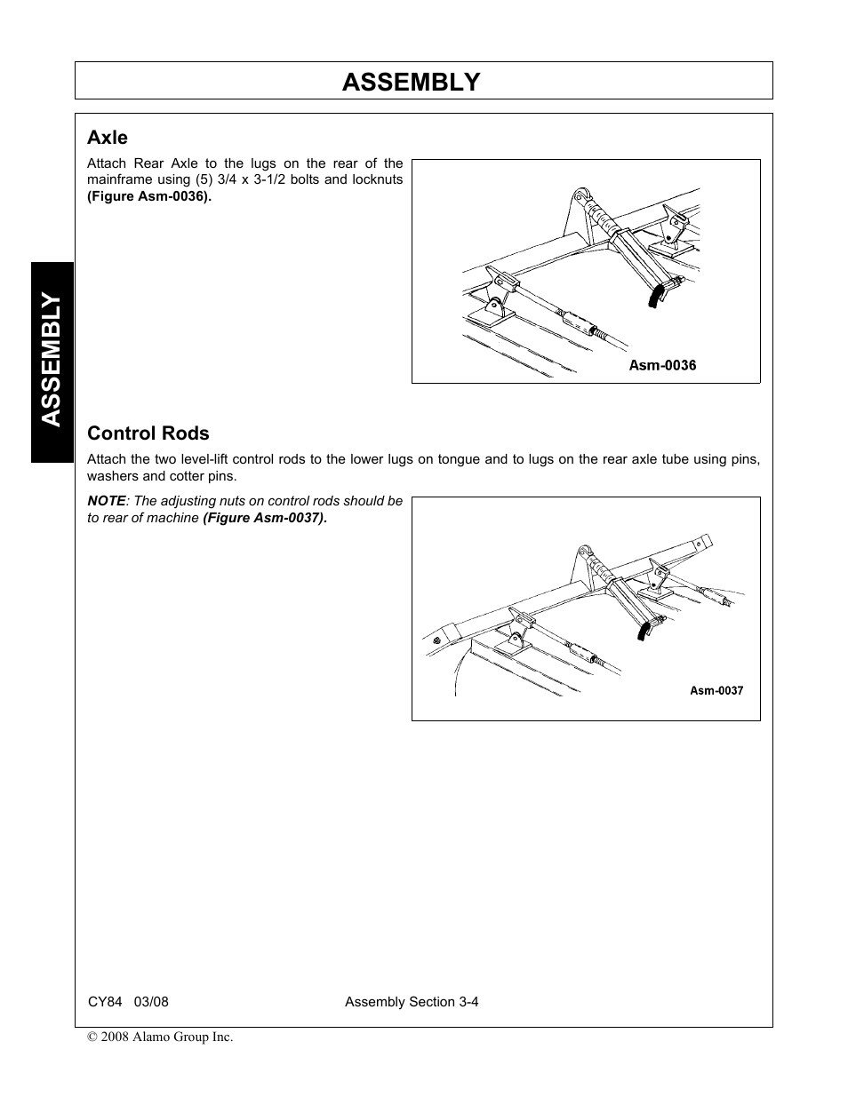 Axle, Control rods, Axle -4 control rods -4 | Assembly, Assembl y | Servis-Rhino CY84 User Manual | Page 82 / 146