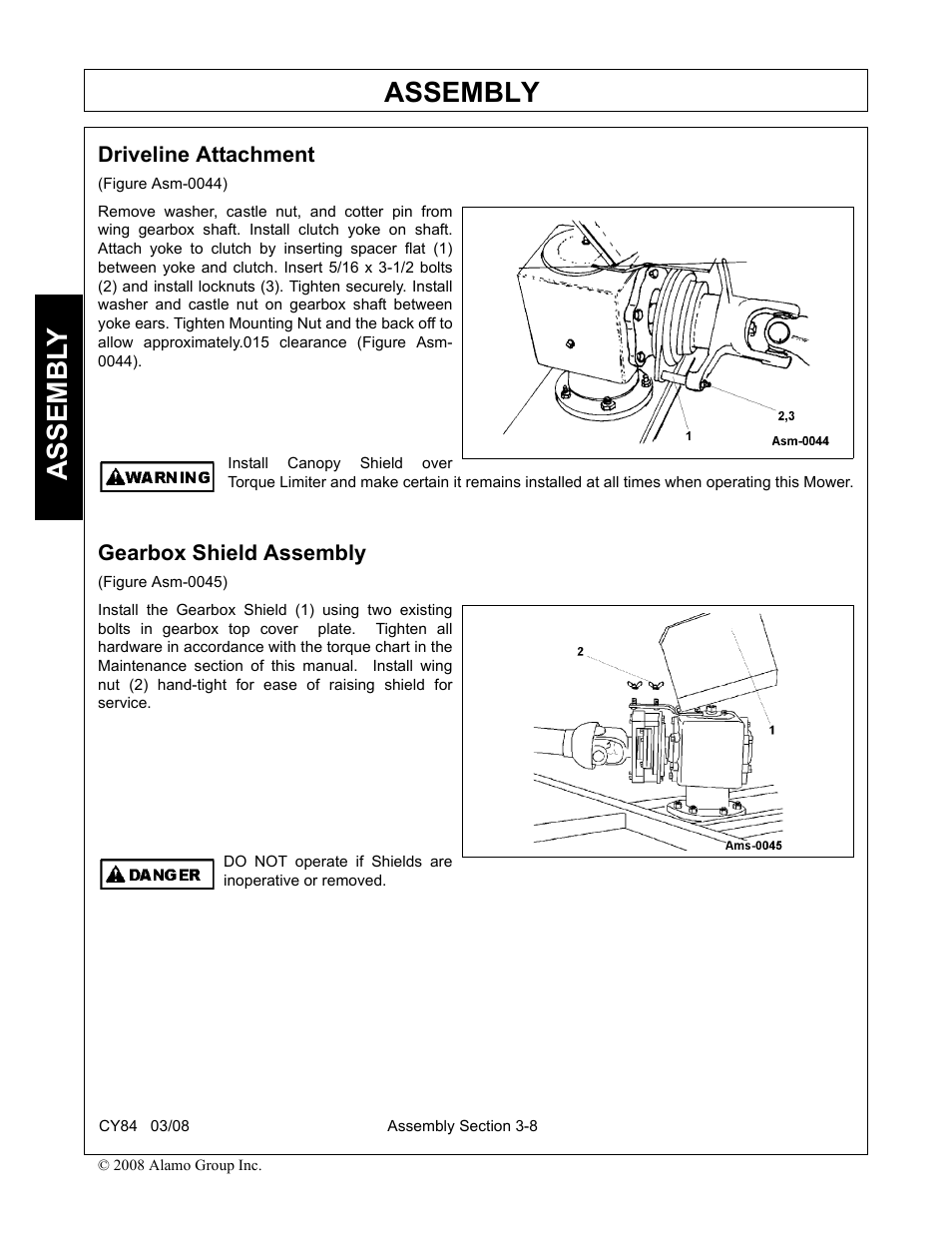 Driveline attachment, Gearbox shield assembly, Driveline attachment -8 gearbox shield assembly -8 | Assembly, Assembl y | Servis-Rhino CY84 User Manual | Page 86 / 146