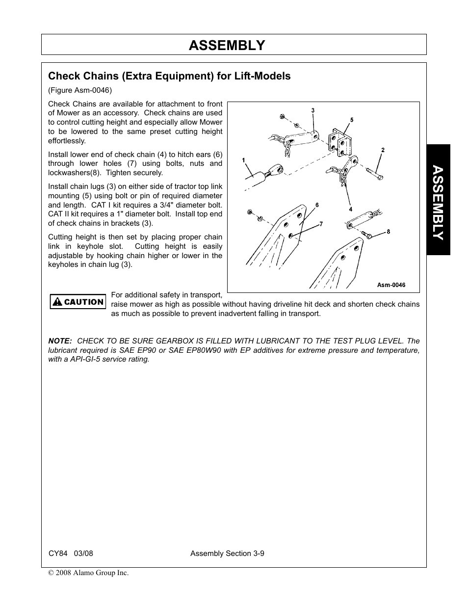 Check chains (extra equipment) for lift-models, Check chains (extra equipment) for lift-models -9, Assembly | Assembl y | Servis-Rhino CY84 User Manual | Page 87 / 146