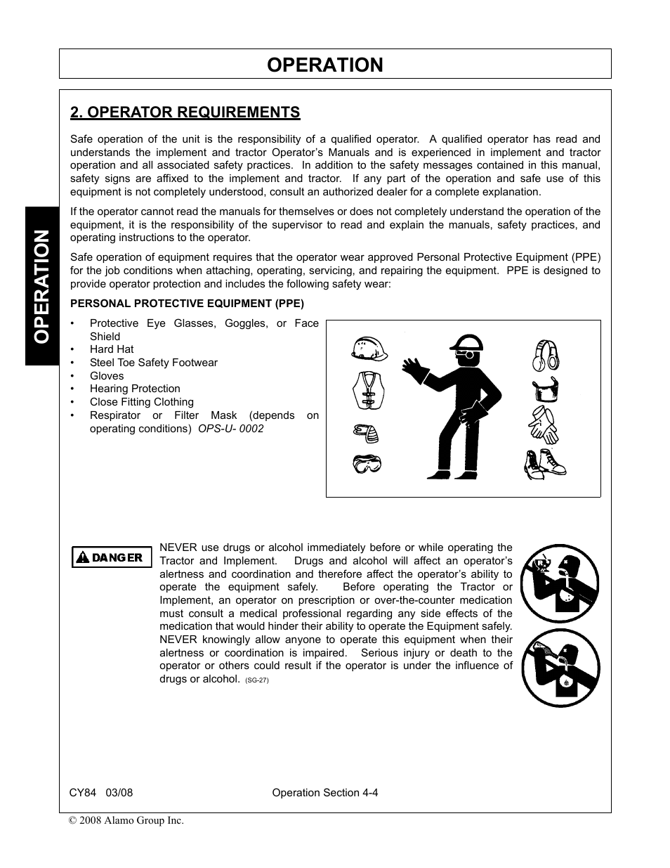 Operator requirements, Operator requirements -4, Operation | Opera t ion | Servis-Rhino CY84 User Manual | Page 92 / 146