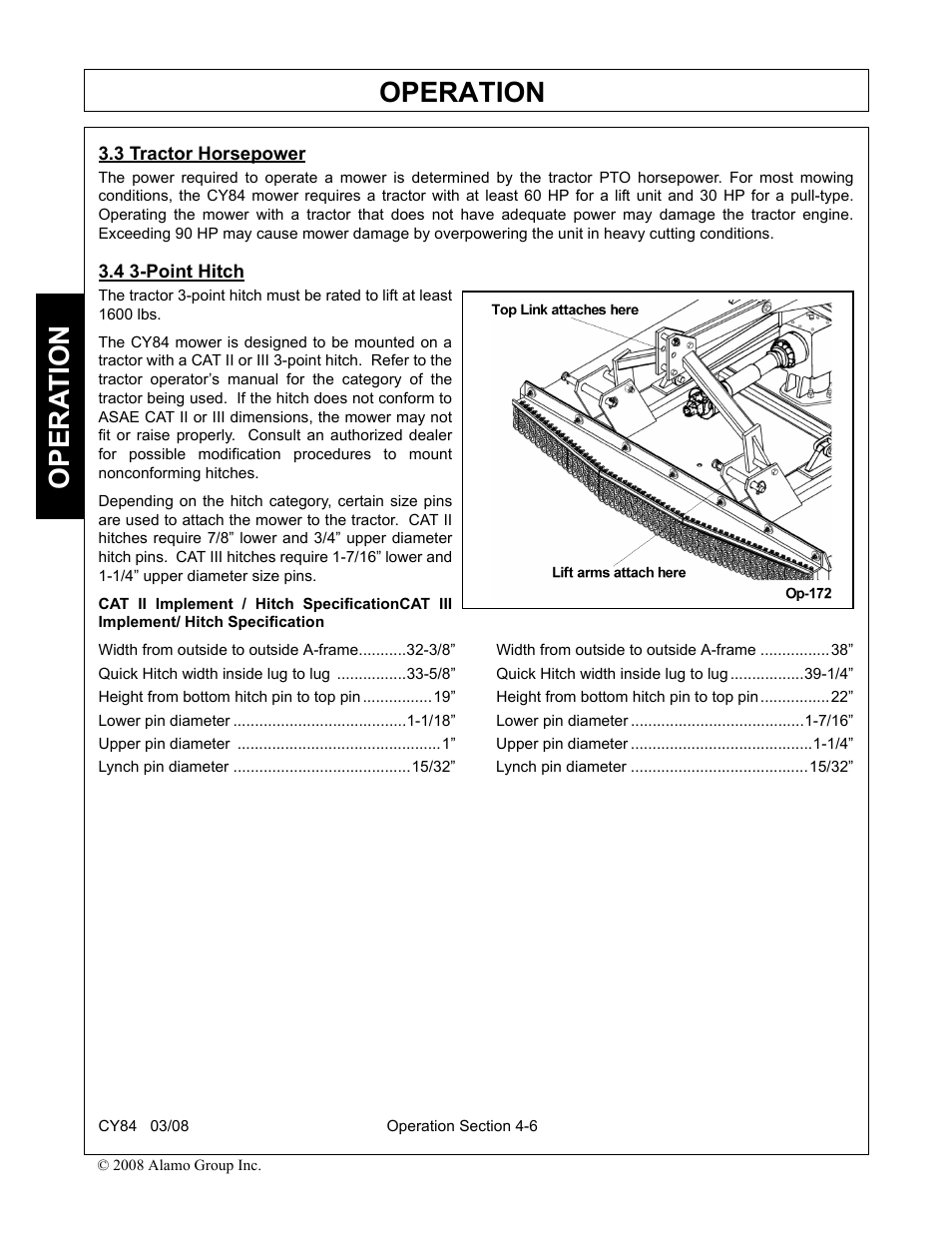 4 3-point hitch, Point hitch -6, Operation | Opera t ion | Servis-Rhino CY84 User Manual | Page 94 / 146