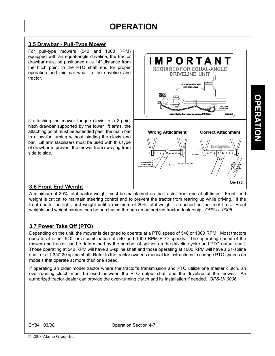 6 front end weight, 7 power take off (pto), Front end weight -7 power take off (pto) -7 | Operation, Opera t ion | Servis-Rhino CY84 User Manual | Page 95 / 146