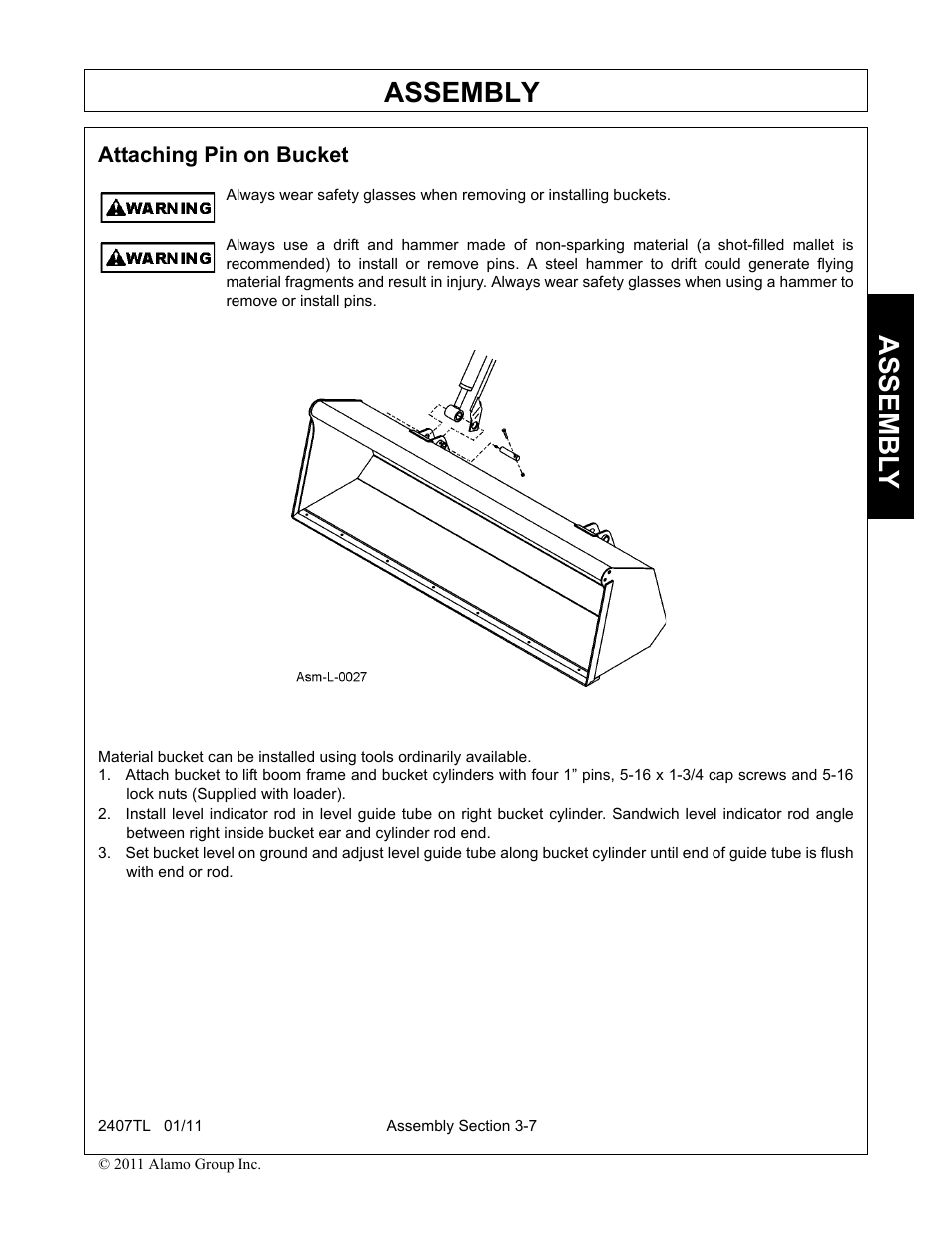 Attaching pin on bucket, Attaching pin on bucket -7, Assembly | Assembl y | Servis-Rhino 2407TL User Manual | Page 39 / 100