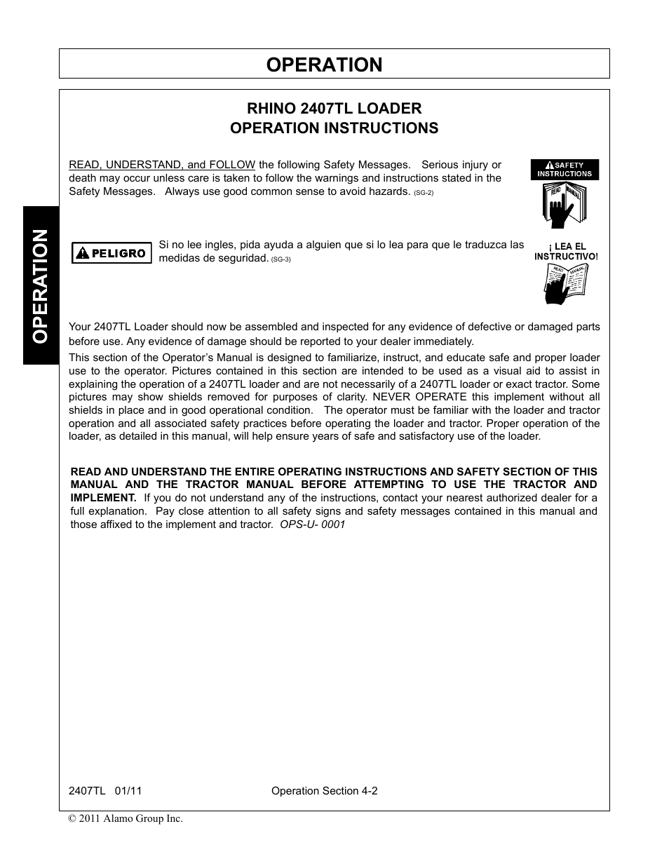 Rhino 2407tl loader, Operation instructions, Operation | Opera t ion | Servis-Rhino 2407TL User Manual | Page 42 / 100