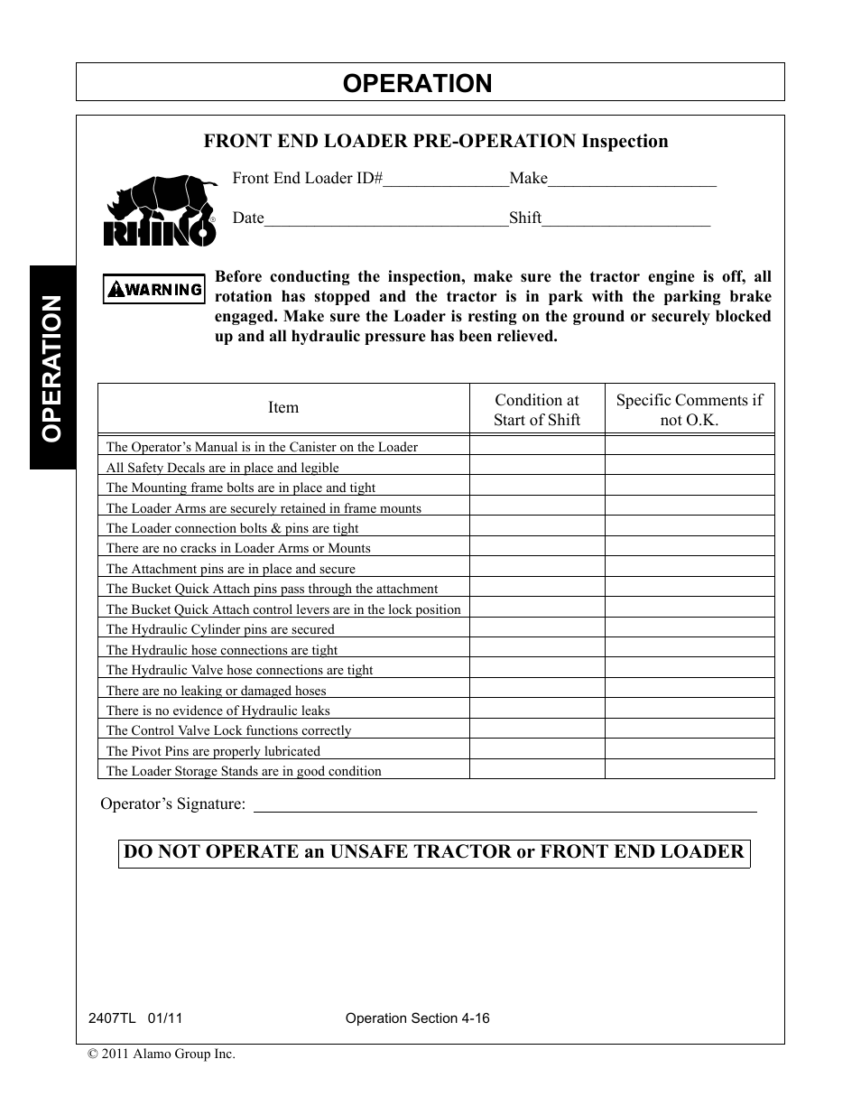 Table 2, Operation, Opera t ion | Servis-Rhino 2407TL User Manual | Page 56 / 100