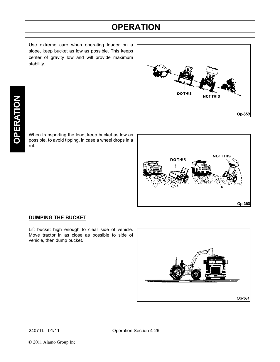 Dumping the bucket, Operation, Opera t ion | Servis-Rhino 2407TL User Manual | Page 66 / 100