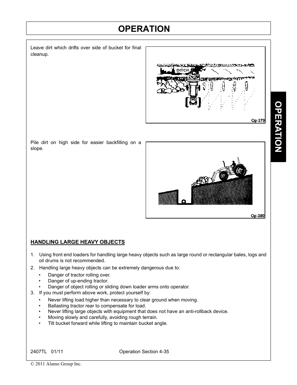 Handling large heavy objects, Operation, Opera t ion | Servis-Rhino 2407TL User Manual | Page 75 / 100