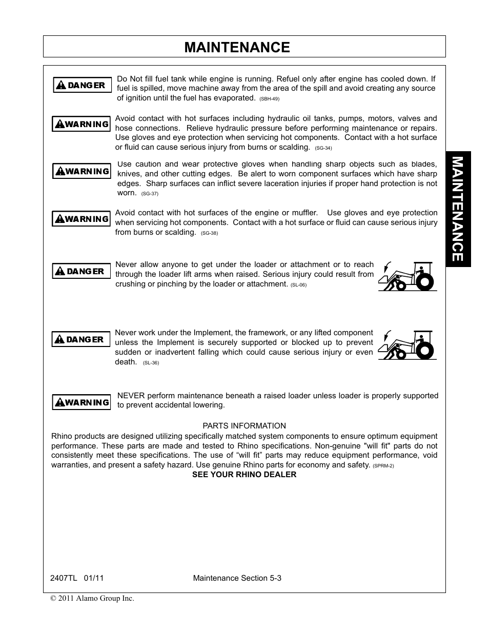 Maintenance | Servis-Rhino 2407TL User Manual | Page 87 / 100