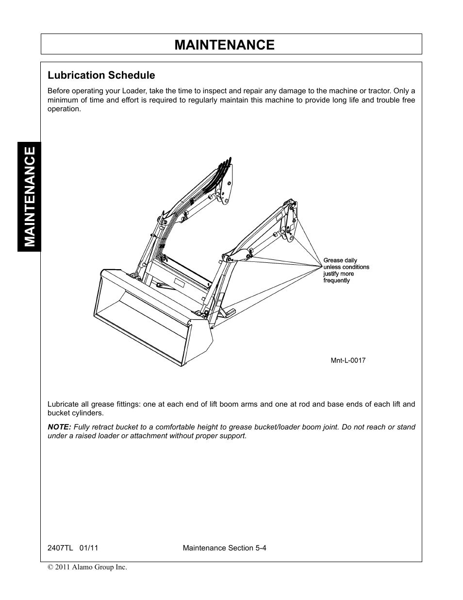 Lubrication schedule, Lubrication schedule -4, Maintenance | Servis-Rhino 2407TL User Manual | Page 88 / 100