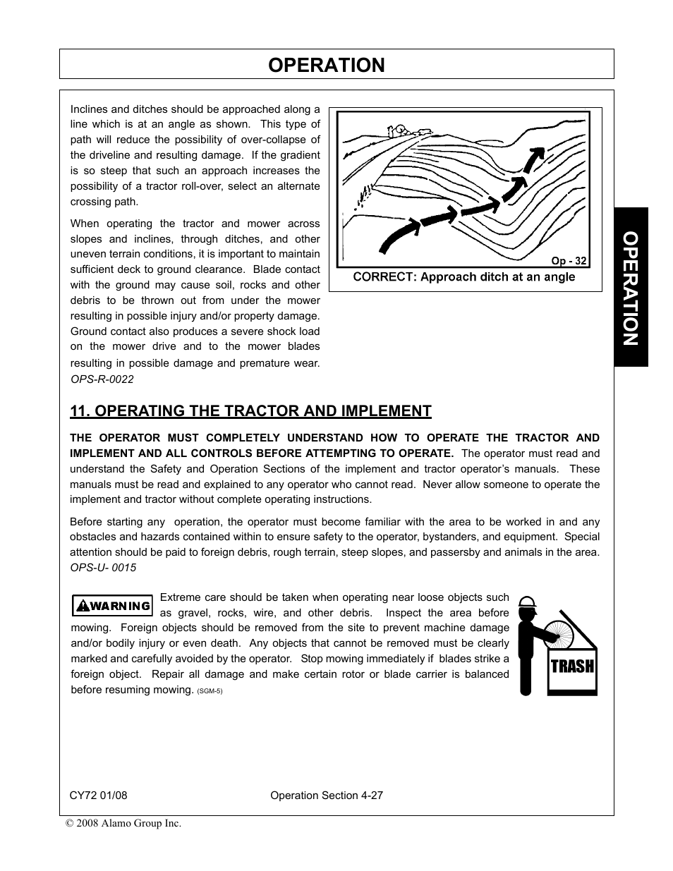 Operating the tractor and implement, Operating the tractor and implement -27, Operation | Opera t ion | Servis-Rhino CY72 User Manual | Page 109 / 136