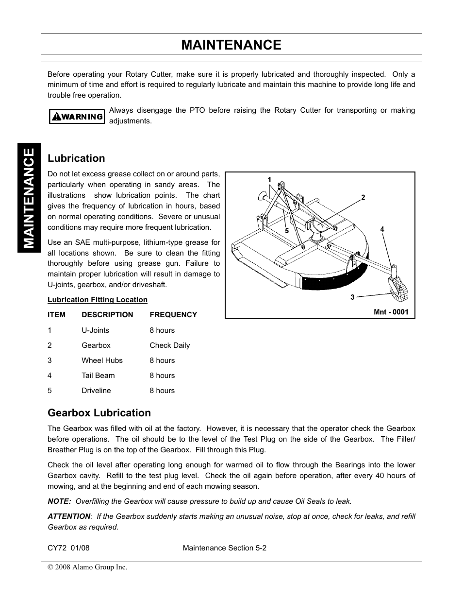 Lubrication, Gearbox lubrication, Lubrication -2 gearbox lubrication -2 | Maintenance | Servis-Rhino CY72 User Manual | Page 126 / 136
