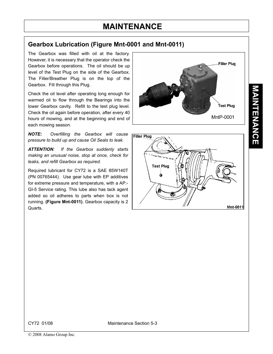 Gearbox lubrication (figure mnt-0001 and mnt-0011), Maintenance | Servis-Rhino CY72 User Manual | Page 127 / 136