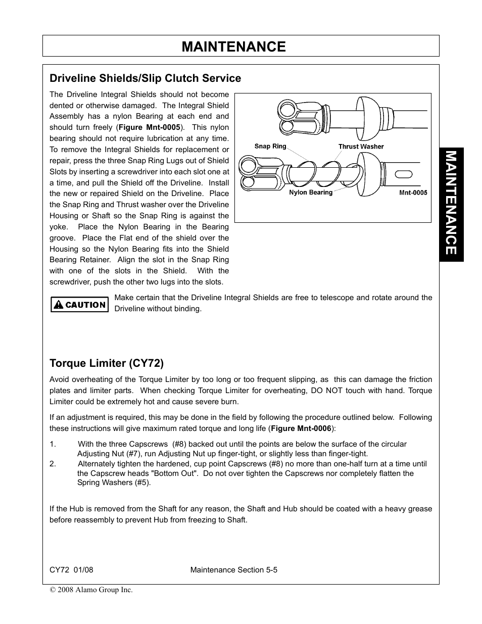 Driveline shields/slip clutch service, Torque limiter (cy72), Maintenance | Servis-Rhino CY72 User Manual | Page 129 / 136