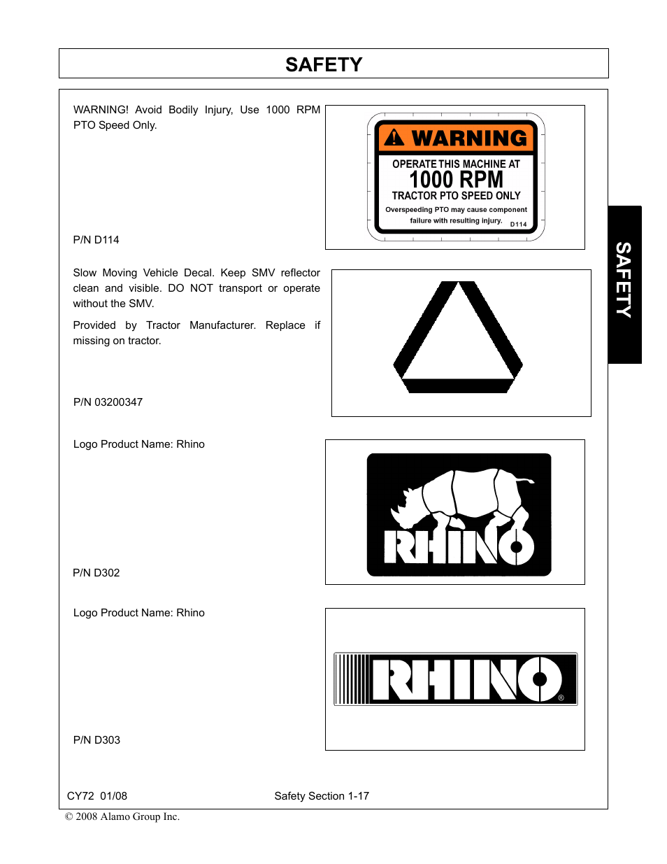 Safety | Servis-Rhino CY72 User Manual | Page 23 / 136
