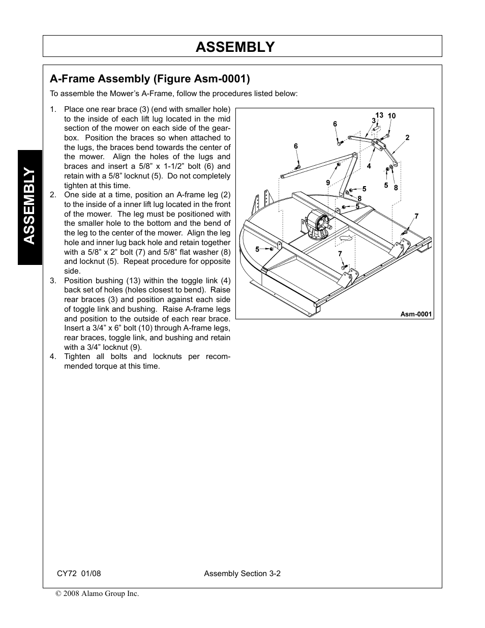 A-frame assembly (figure asm-0001), A-frame assembly (figure asm-0001) -2, Assembly | Assembl y | Servis-Rhino CY72 User Manual | Page 76 / 136