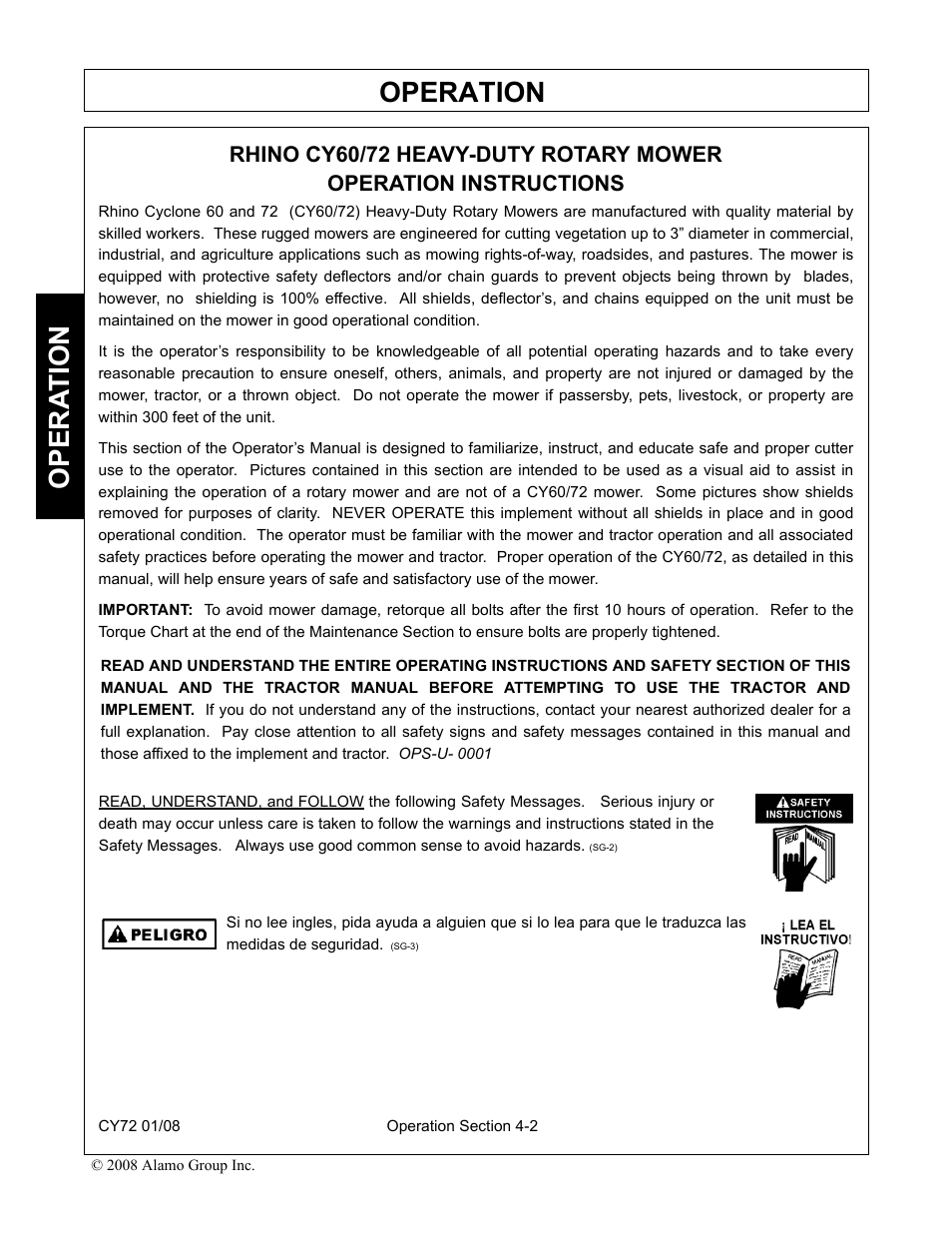Operation, Opera t ion | Servis-Rhino CY72 User Manual | Page 84 / 136