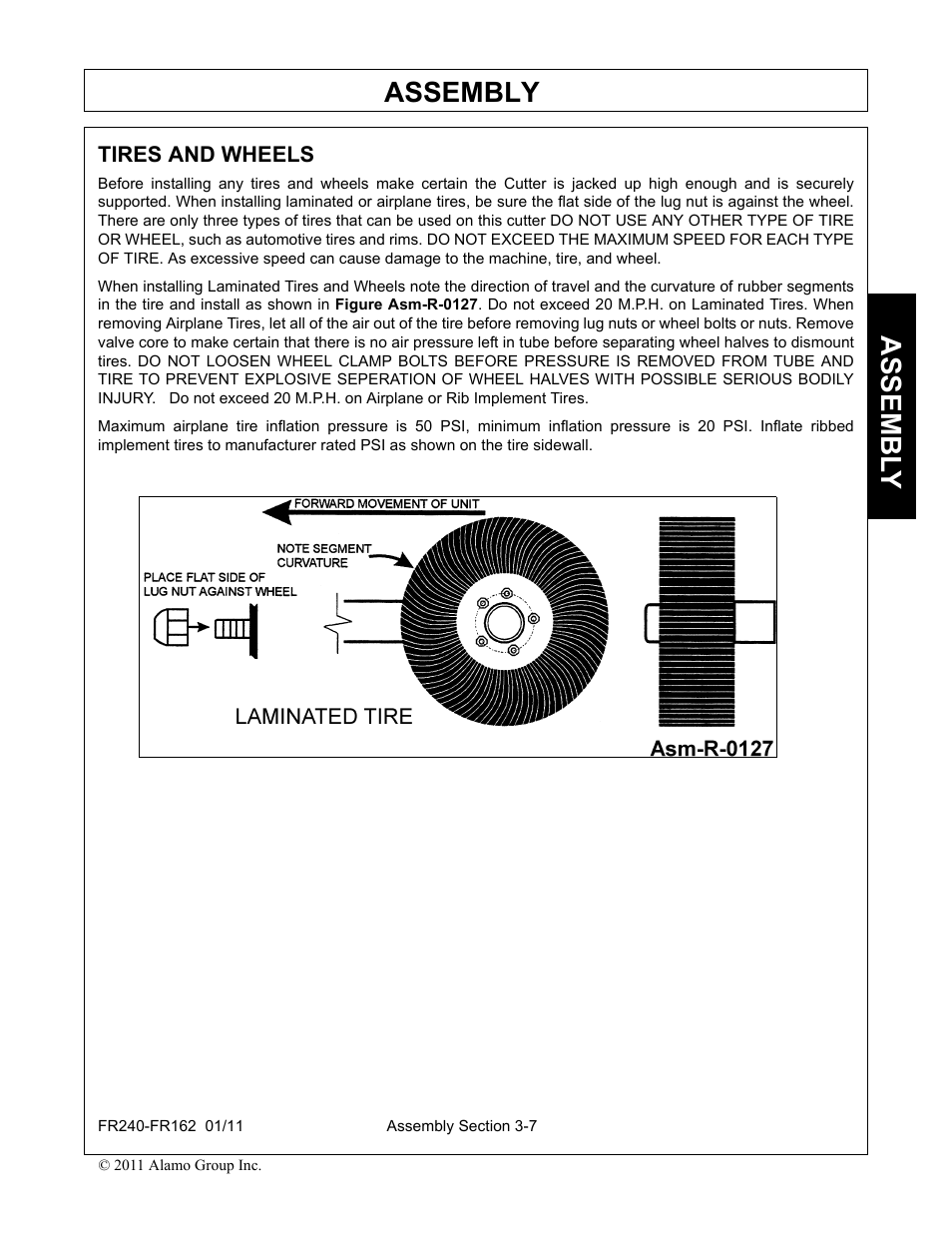 Tires and wheels, Tires and wheels -7, Assembly | Assembl y | Servis-Rhino FR162 User Manual | Page 103 / 196