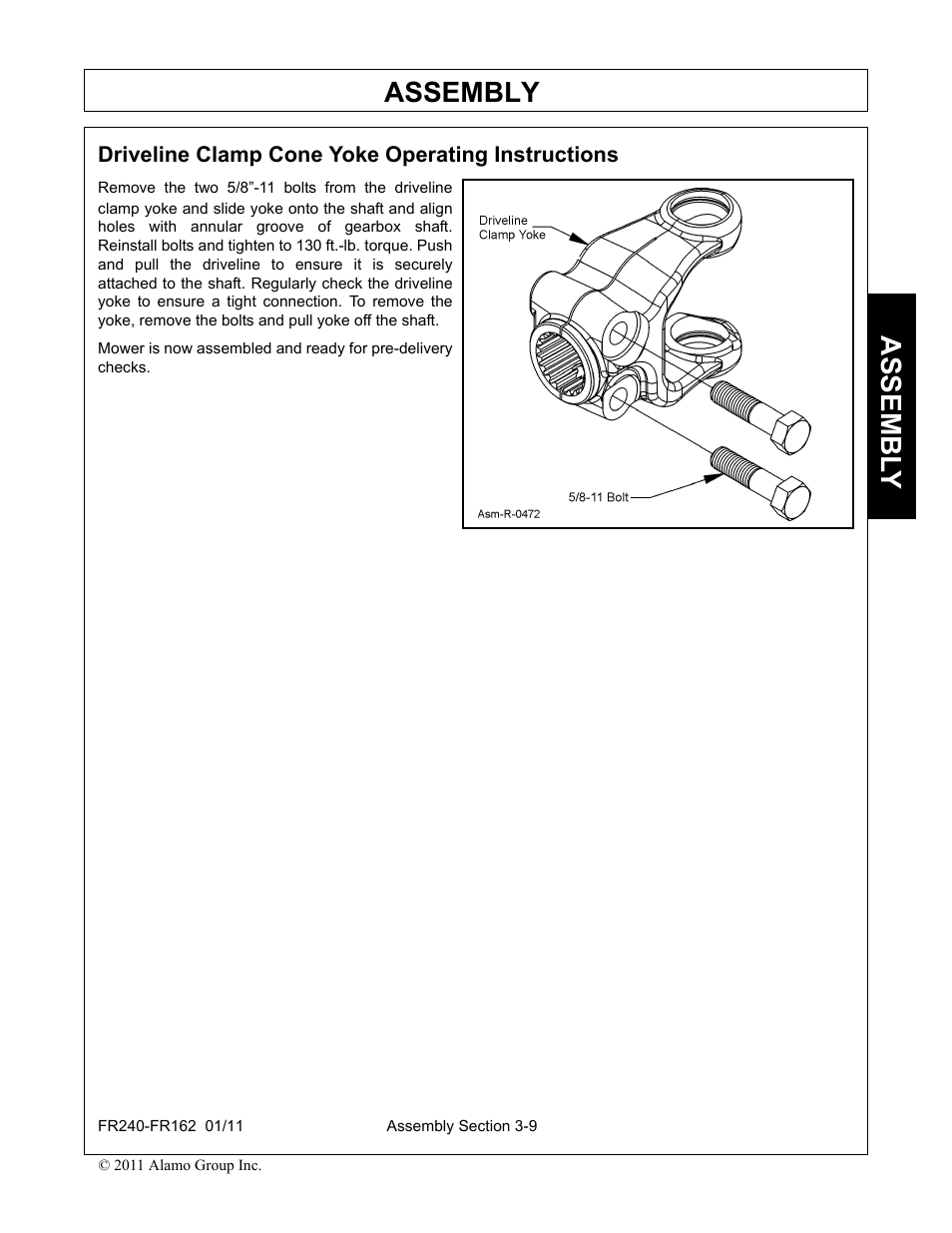Driveline clamp cone yoke operating instructions, Assembly, Assembl y | Servis-Rhino FR162 User Manual | Page 105 / 196