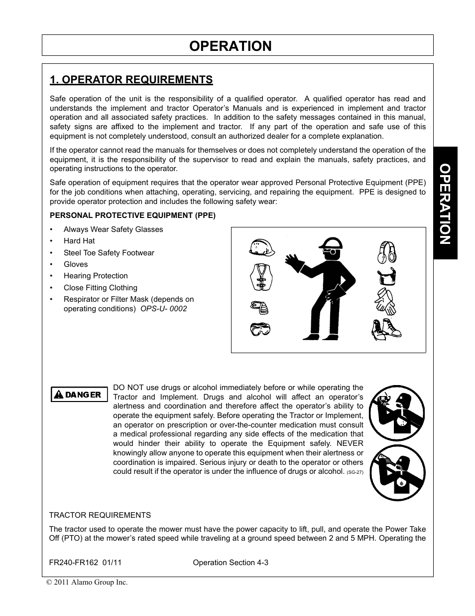 Operator requirements, Operator requirements -3, Operation | Opera t ion | Servis-Rhino FR162 User Manual | Page 109 / 196