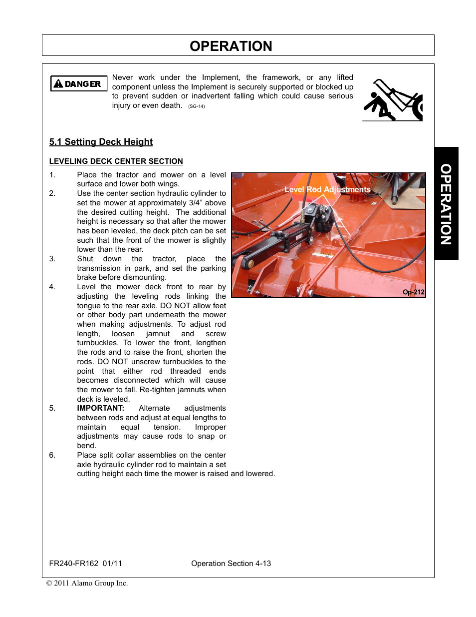 1 setting deck height, Setting deck height -13, Operation | Opera t ion | Servis-Rhino FR162 User Manual | Page 119 / 196