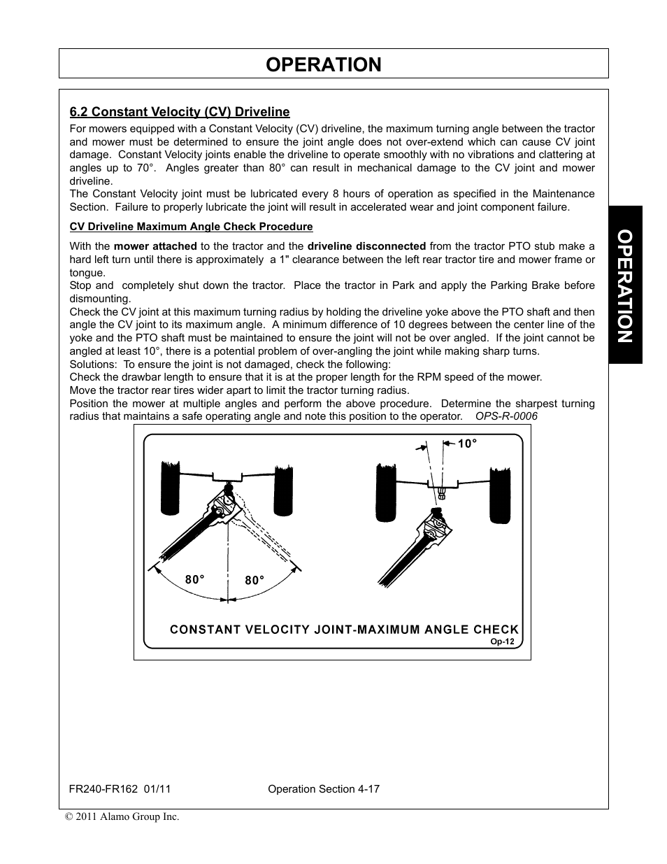 2 constant velocity (cv) driveline, Constant velocity (cv) driveline -17, Operation | Opera t ion | Servis-Rhino FR162 User Manual | Page 123 / 196