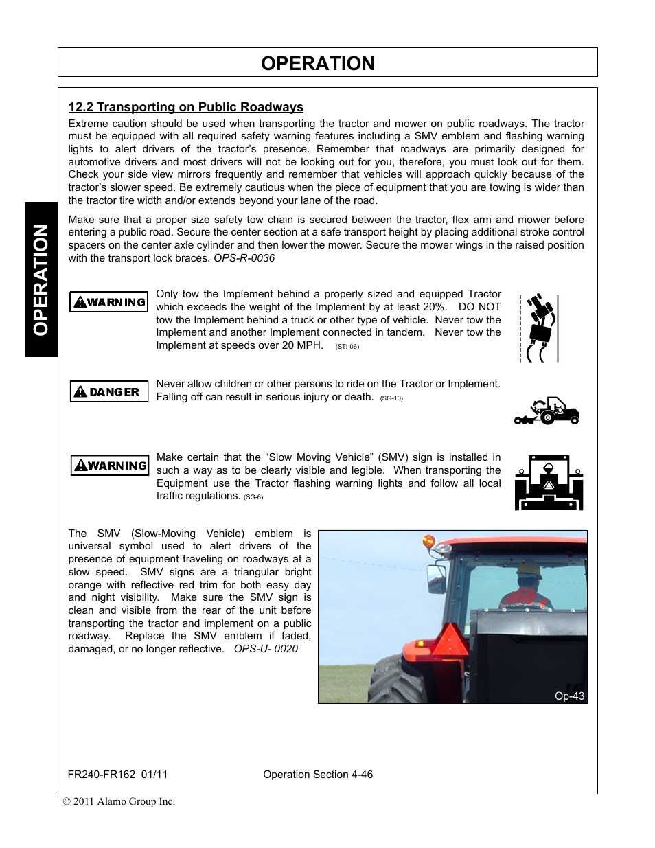 2 transporting on public roadways, Transporting on public roadways -46, Operation | Opera t ion | Servis-Rhino FR162 User Manual | Page 152 / 196