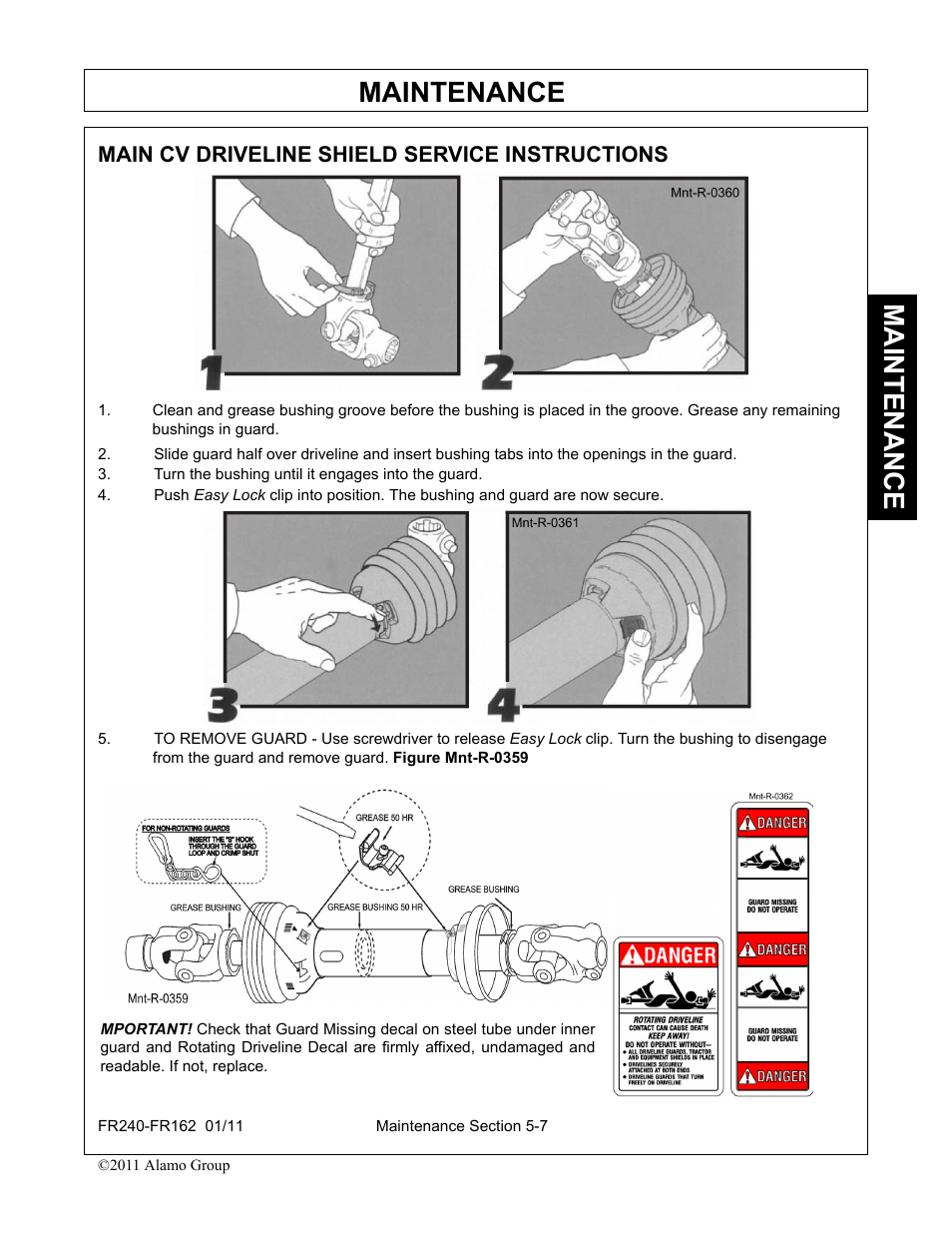 Main cv driveline shield service instructions, Turn the bushing until it engages into the guard, Main cv driveline shield service instructions -7 | Maintenance | Servis-Rhino FR162 User Manual | Page 163 / 196