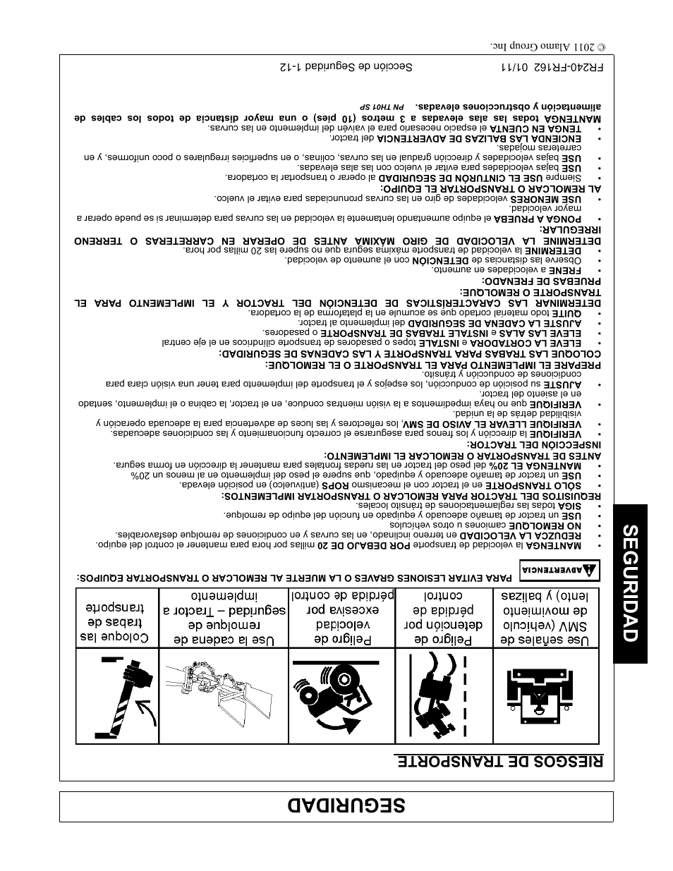 Riesgos de transporte, Seguridad | Servis-Rhino FR162 User Manual | Page 179 / 196