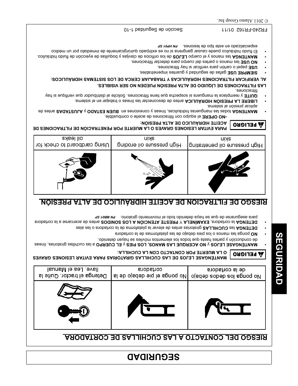 Riesgo del contacto a las cuchillas de cortadora, Seguridad | Servis-Rhino FR162 User Manual | Page 181 / 196