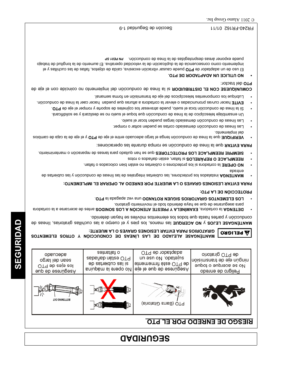 Riesgo de enredo por el pto, Seguridad | Servis-Rhino FR162 User Manual | Page 182 / 196