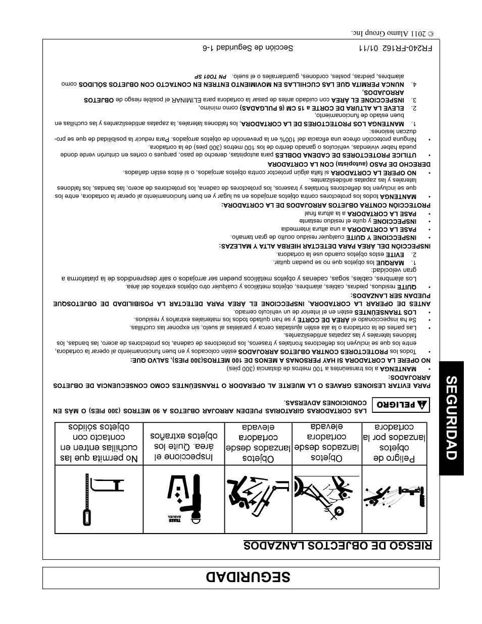 Riesgo de objectos lanzados, Marque los objetos que no se puedan quitar, Evite estos objetos cuando use la cortadora | Seguridad | Servis-Rhino FR162 User Manual | Page 185 / 196