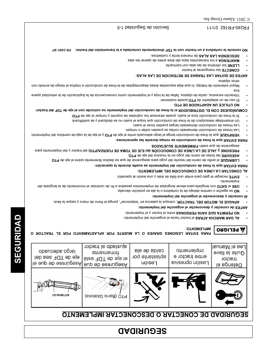 Seguridad de conectar o desconectar implemento, Seguridad, Seguridad de conectar o desconect ar implemento | Servis-Rhino FR162 User Manual | Page 186 / 196
