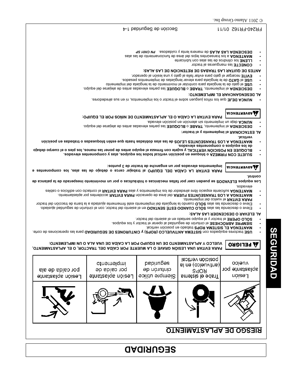 Riesgo de aplastamiento, Seguridad, Riesgo de aplastamient o | Servis-Rhino FR162 User Manual | Page 187 / 196