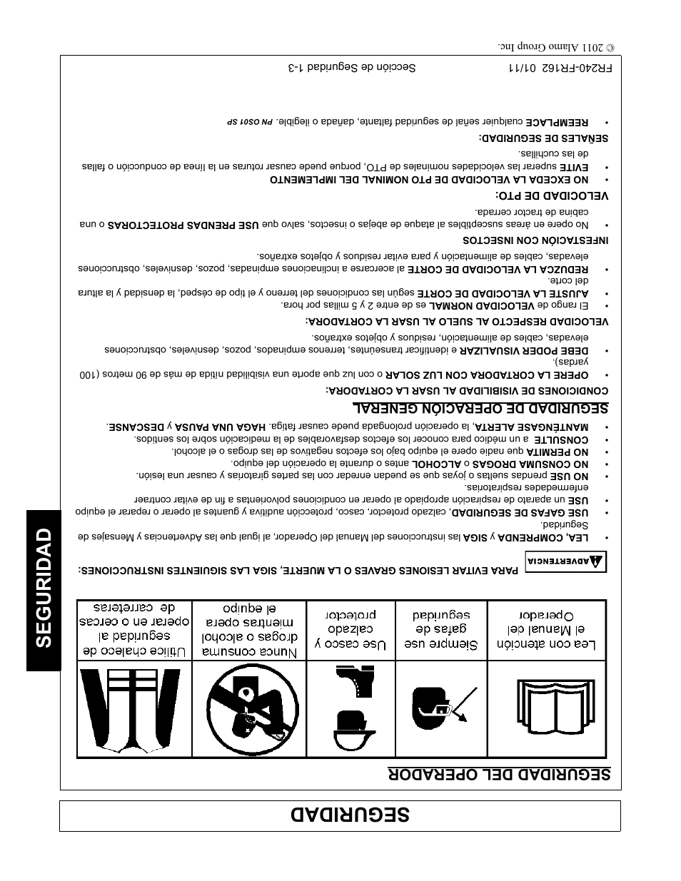 Seguridad del operador, Seguridad, Se guridad de ope ración general | Servis-Rhino FR162 User Manual | Page 188 / 196