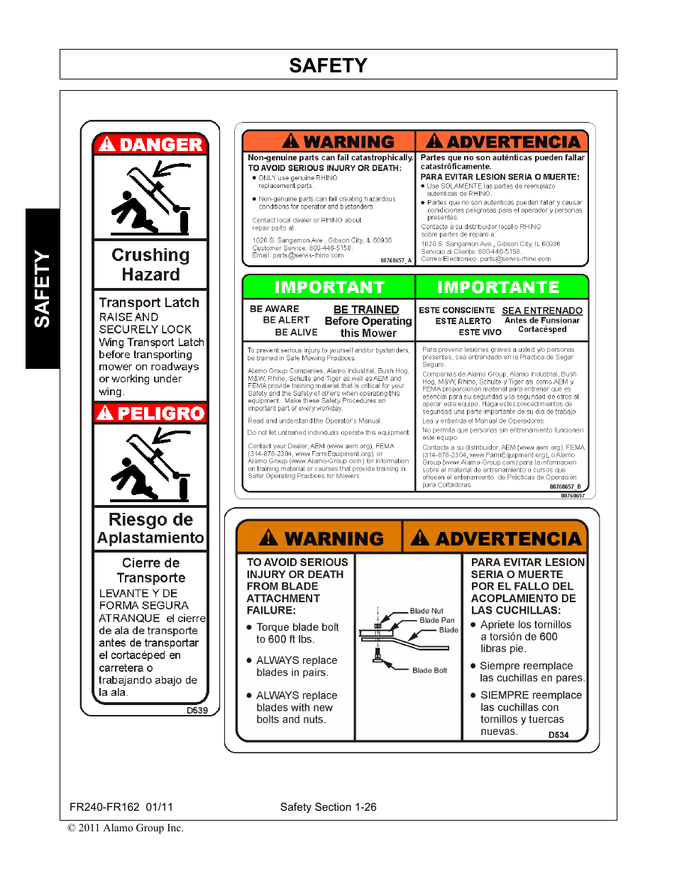 Safety | Servis-Rhino FR162 User Manual | Page 36 / 196