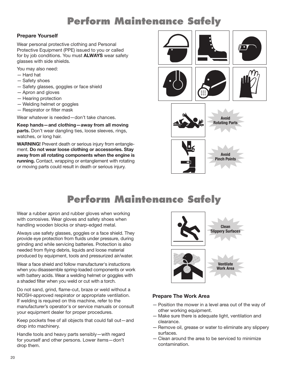 Perform maintenance safely | Servis-Rhino FR162 User Manual | Page 58 / 196