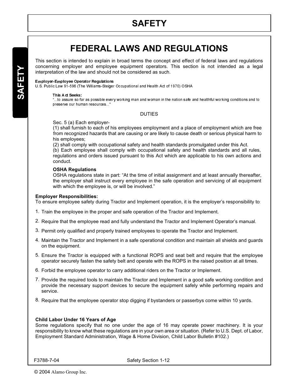 Safety federal laws and regulations, Safety | Servis-Rhino 95HD User Manual | Page 15 / 42