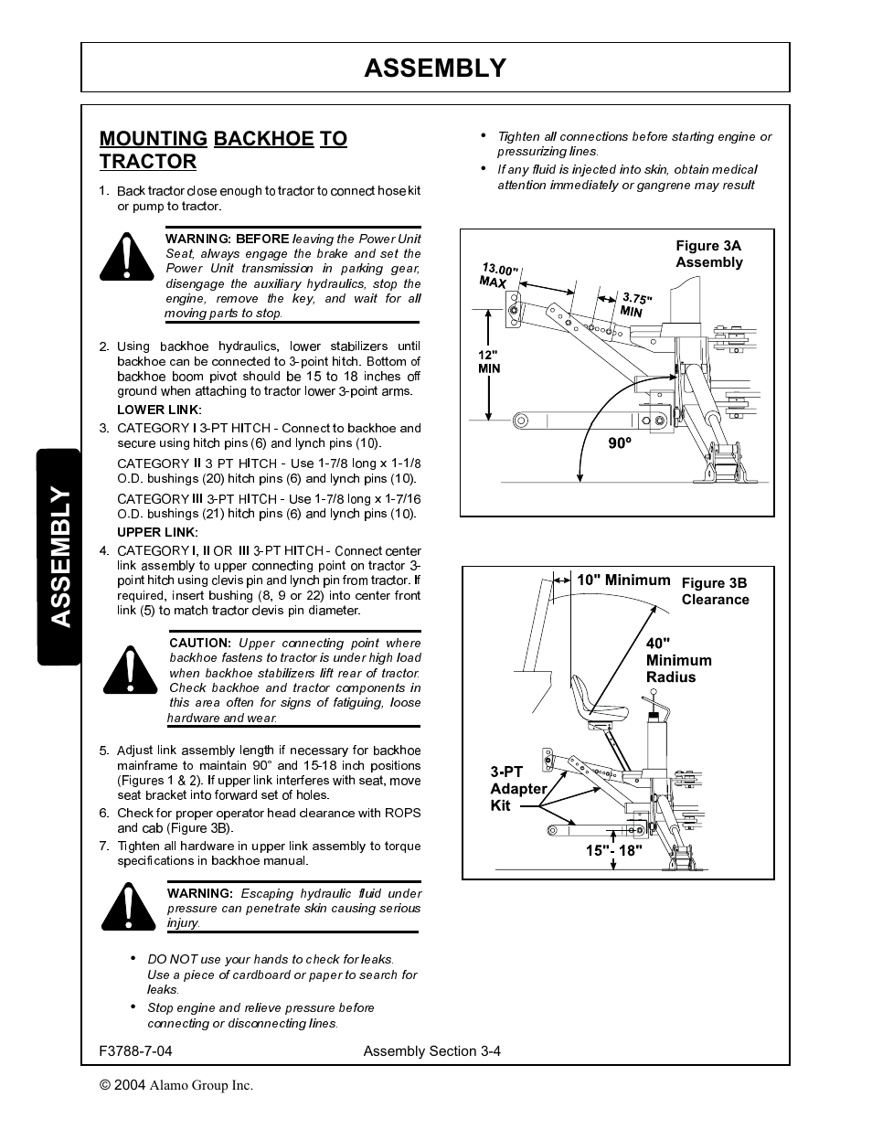 Mounting backhoe to tractor -4, Assembly, Mounting backhoe to tractor | Servis-Rhino 95HD User Manual | Page 23 / 42