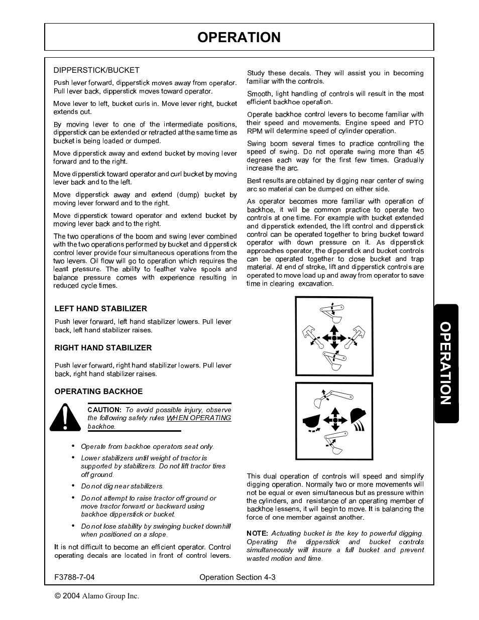 Operating backhoe -3, Operation | Servis-Rhino 95HD User Manual | Page 26 / 42