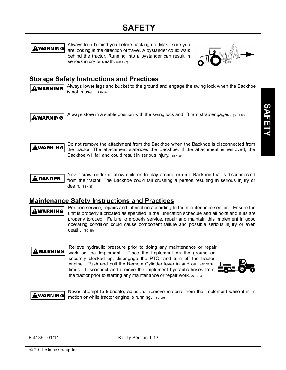 Storage safety instructions and practices, Maintenance safety instructions and practices, Safety | Servis-Rhino 60C User Manual | Page 17 / 50
